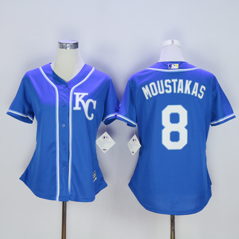 Women Kansas City Royals #8 Moustakas Blue MLB Jerseys